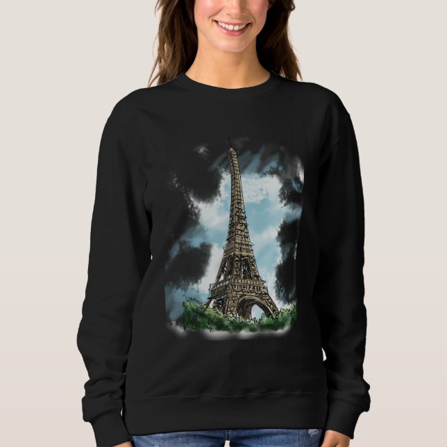Sweatshirt Paris French Eiffel Tower European French Blue Sky (Devant)