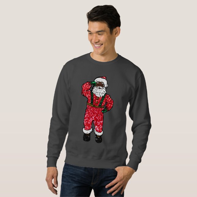 Sweatshirt parties scintillant noir santa claus xmas sweatshi (Devant entier)