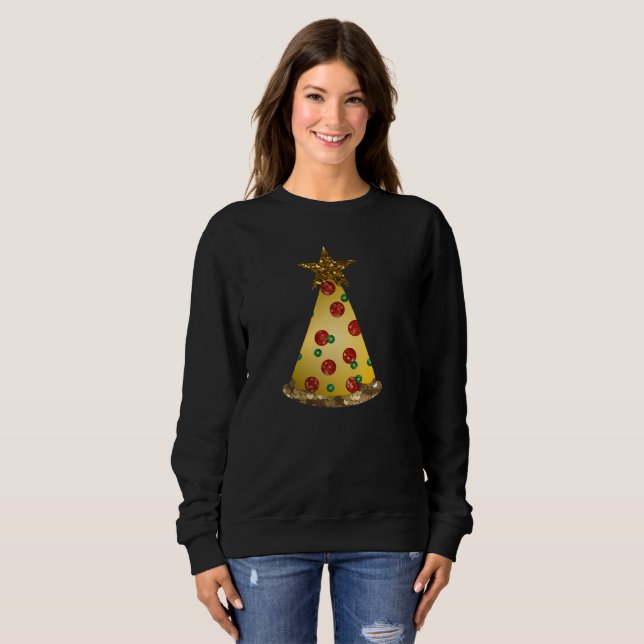 Sweatshirt parties scintillant pizza noël arbre femmes sweats (Devant entier)