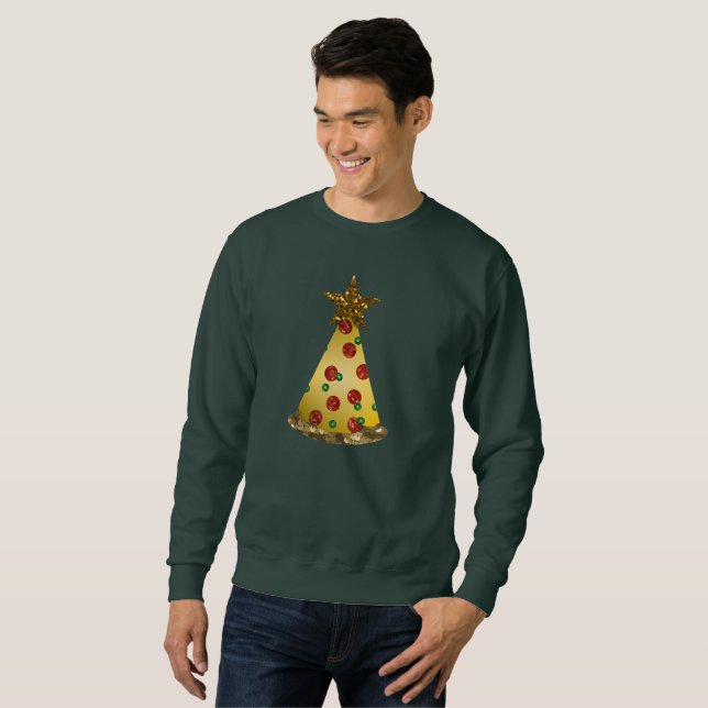 Sweatshirt parties scintillant pizza noël arbre homme sweatsh (Devant entier)