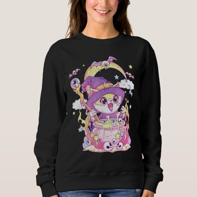 Sweatshirt Pastel Goth Wiccan Chat Cute Déplaisante Chat Et (Devant)