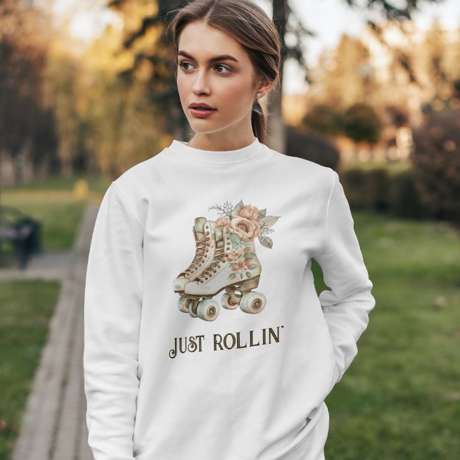 Sweatshirt Patins à rouleaux Vintage Floral Pastel (Créateur téléchargé)