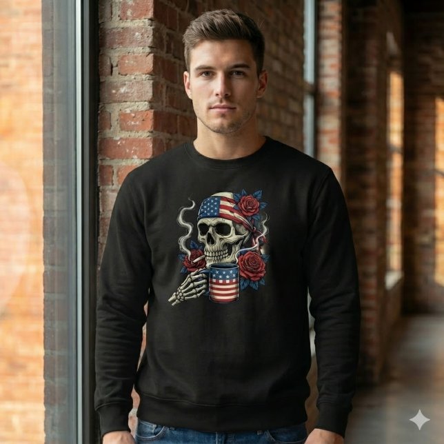 Sweatshirt Patriot Skull Coffee & Cigarette USA Flag Shirt (Créateur téléchargé)