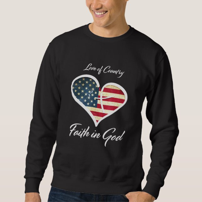 Sweatshirt Patriotes foi chrétienne en Dieu Coeur Croix Améri (Devant)