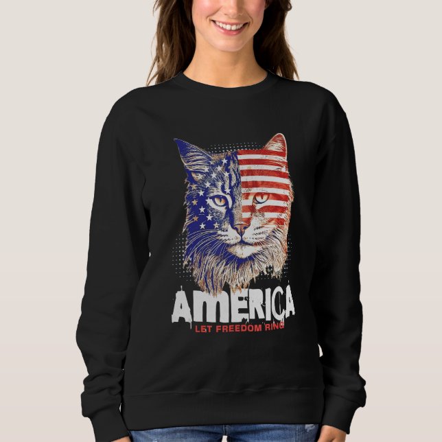 Sweatshirt Patriotic Maine Coon Face Independence Day Feline  (Devant)