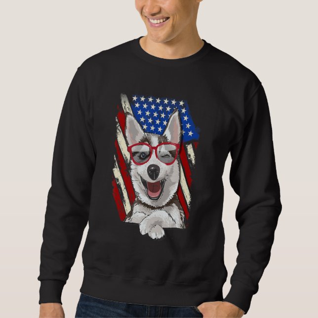 Sweatshirt Patriotic Siberian Husky American Flag Dog (Devant)