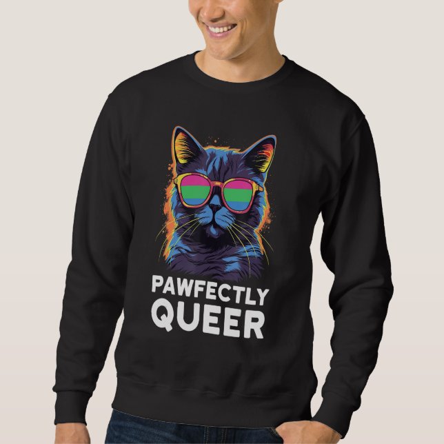 Sweatshirt Pawfectly Queer  Cat With Sunglasses Polysexual Pr (Devant)