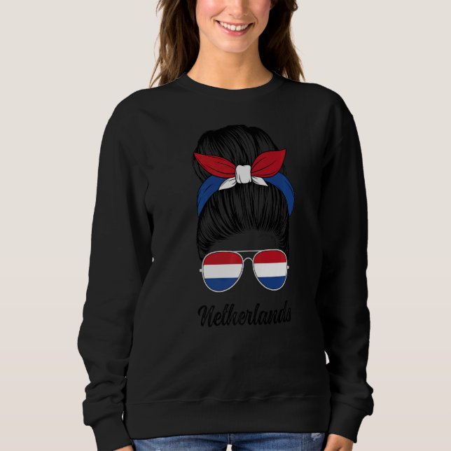 Sweatshirt Pays-Bas Messy Bun Cute Dutch Flag Pride Femmes (Devant)