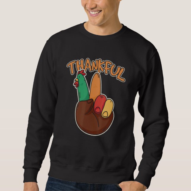 Sweatshirt Peace Hand Sign Thankful Turkey Thanksgiving for C (Devant)