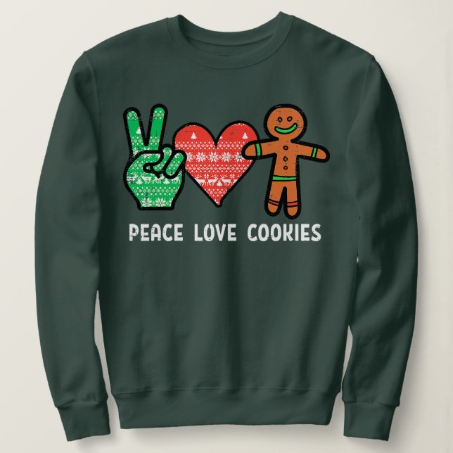 Sweatshirt Peace Love And Cookies Père Noël Gingerbread Cooki (Design devant)