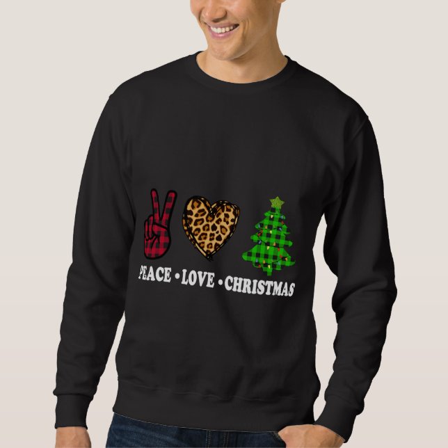 Sweatshirt Peace Love Christmas Tree Buffalo Plaid Leopard Fu (Devant)