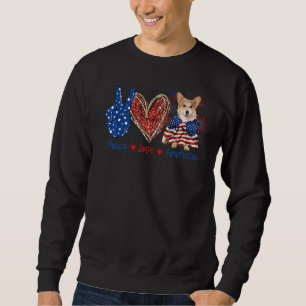 Sweatshirt Peace Love Corgi Chien Patriotique America Drapeau