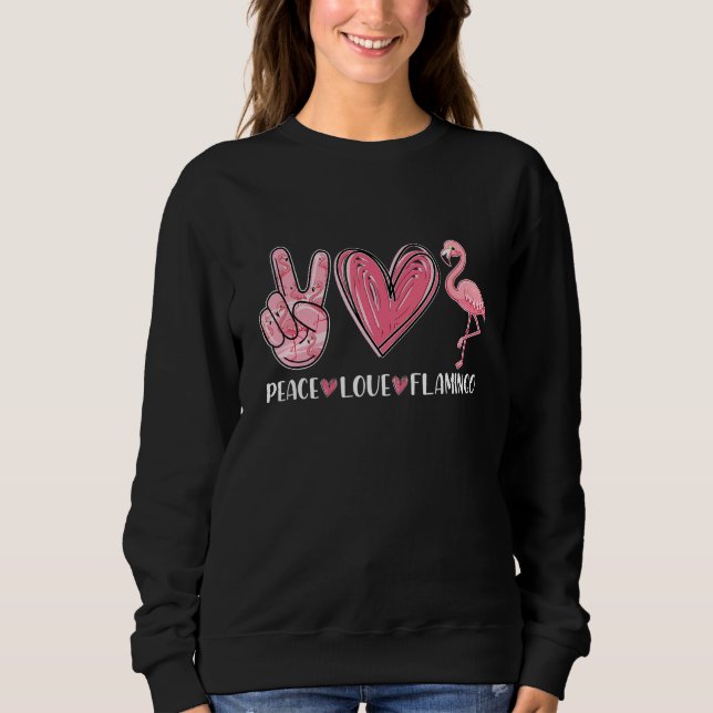 Sweatshirt Peace Love Flamingo Women Cute Summer Beach Tropic (Devant)