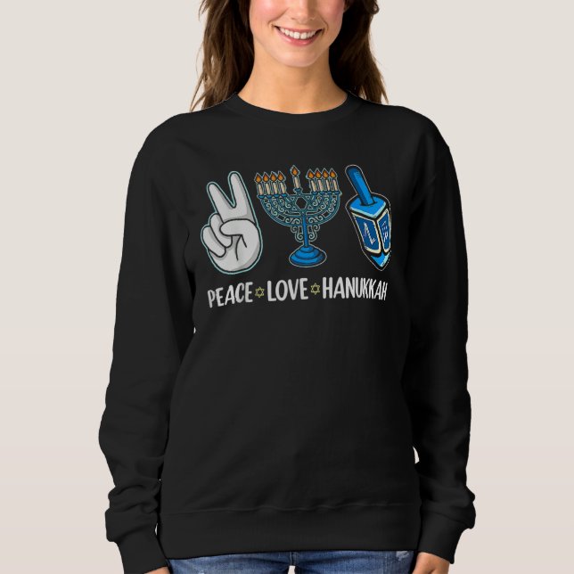 Sweatshirt Peace Love Hanukkah Jewish Menorah Chanukah Retro  (Devant)