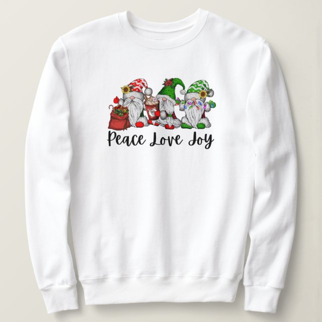 Sweatshirt Peace love joy gnomes bonbons cacao lumières de No (Design devant)