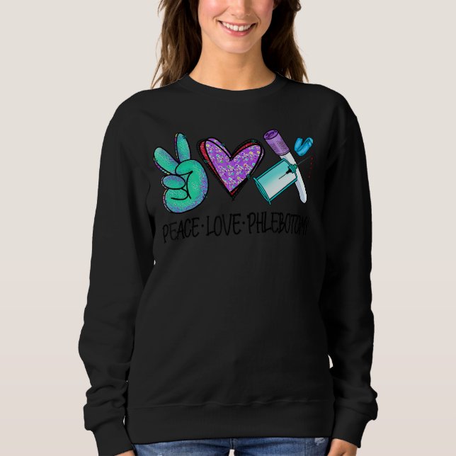 Sweatshirt Peace Love Phlebotomie Vein Phlebotomiste Leopard  (Devant)