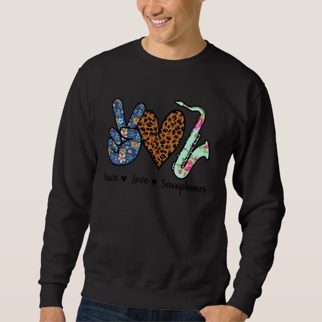 Sweatshirt Peace Love Saxophones Leopard (Devant)