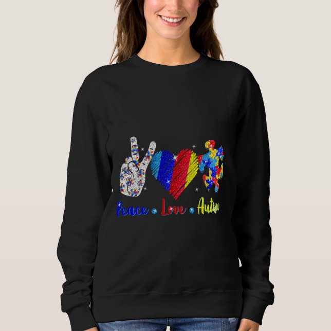 Sweatshirt Peace Love Sensibilisation sur l'autisme Puzzle Ru (Devant)
