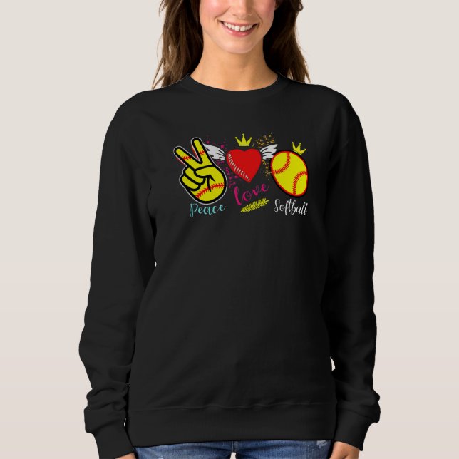 Sweatshirt Peace Love & Softball Coeur Player Coach (Devant)
