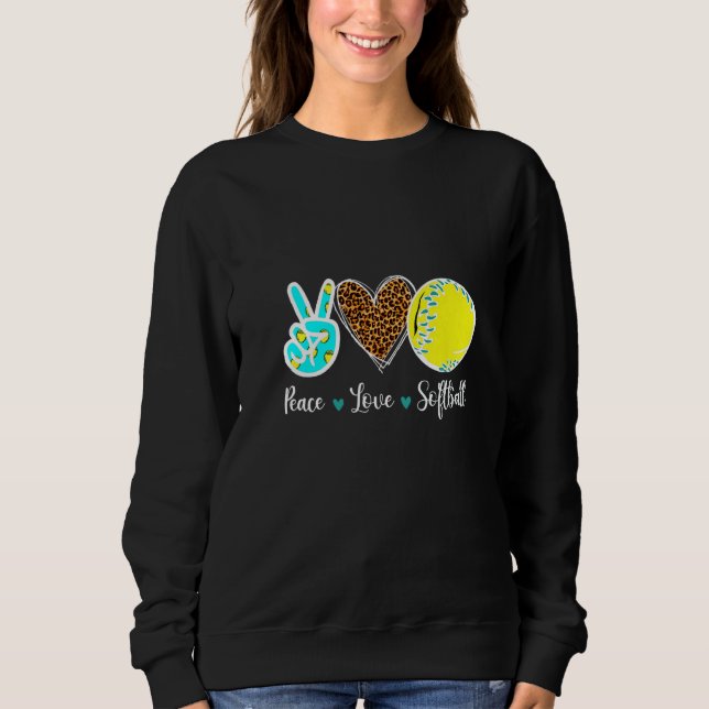 Sweatshirt Peace Love Softball Pour Les Filles Ados Cute Leop (Devant)