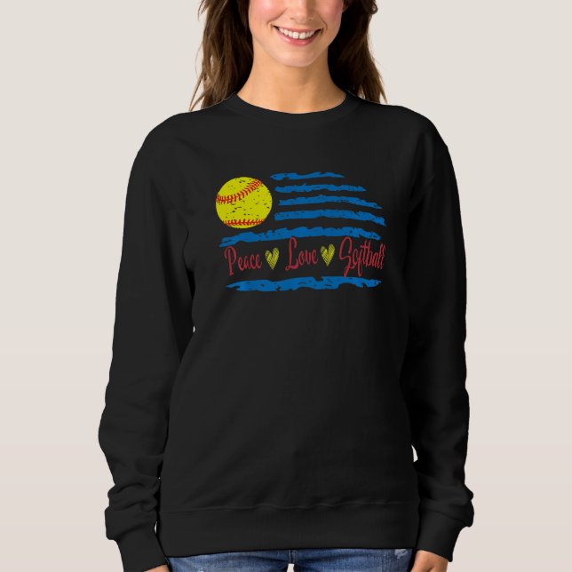 Sweatshirt Peace Love Softball US Flag Mom Softball Girl Teen (Devant)