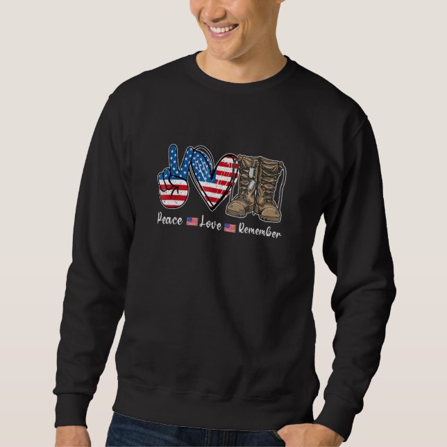 Sweatshirt Peace Love Souvenez-vous des bottes de combat Usa  (Devant)