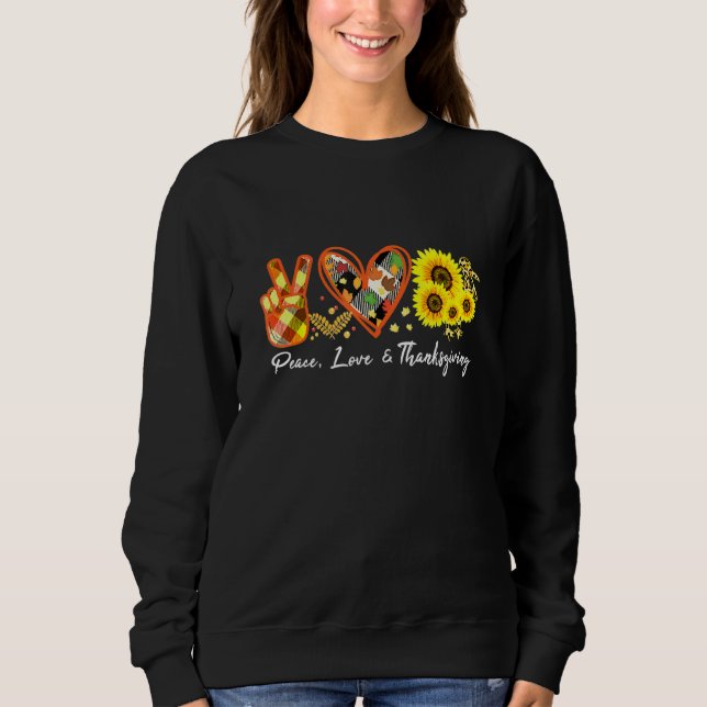 Sweatshirt Peace Love Thanksgiving Leopard Sunflower Turkey P (Devant)