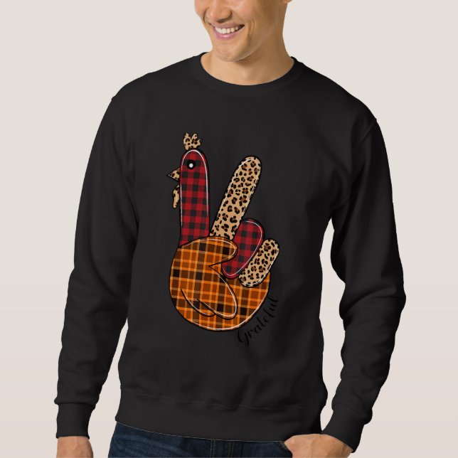 Sweatshirt Peace Sign Turkey Grateful Turkey Hand Sign Thanks (Devant)