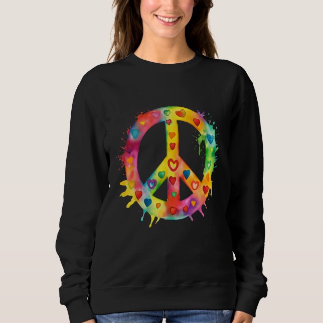 Sweatshirt Peace Sign World Love Flowers Hippie Groovy Vibes  (Devant)