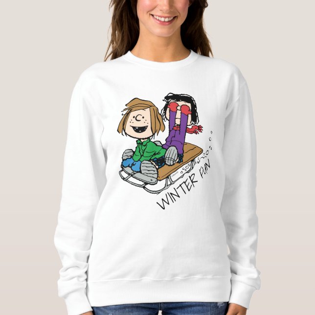 Sweatshirt Peanuts | Peppermint Patty & Marcie en traîneau (Devant)