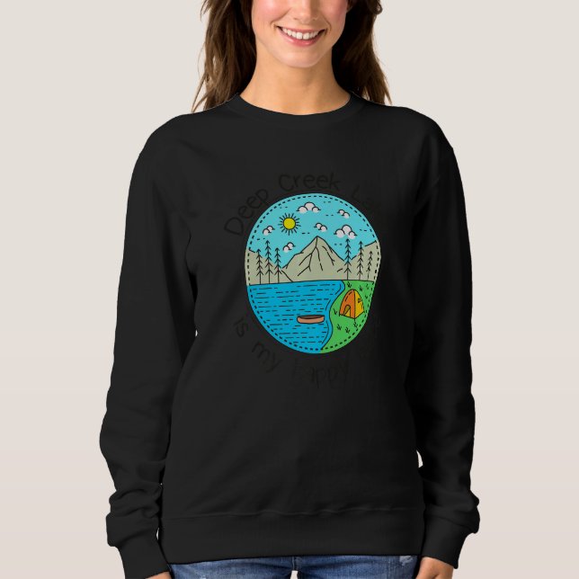 Sweatshirt Pêche Bateau Camping My Happy Place Deep Creek (Devant)