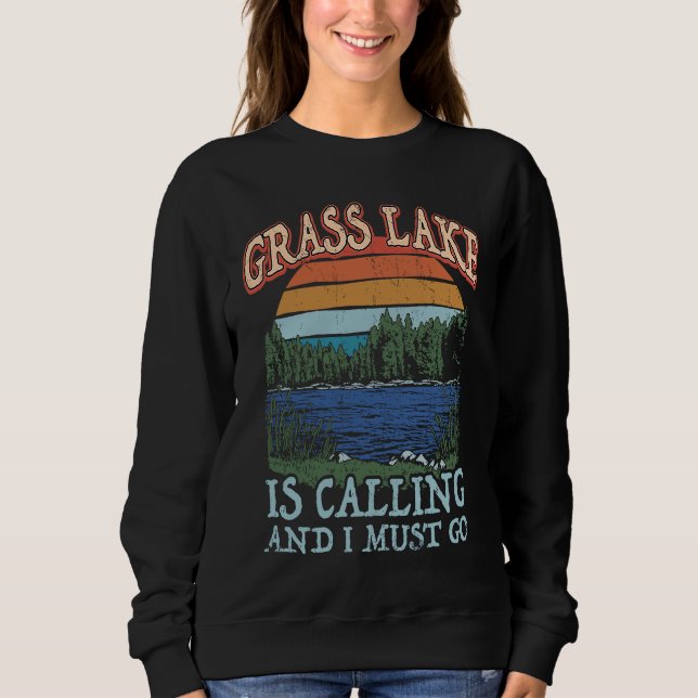 Sweatshirt Pêche Bateau Camping Rétro Lac Vacances Herbe  (Devant)