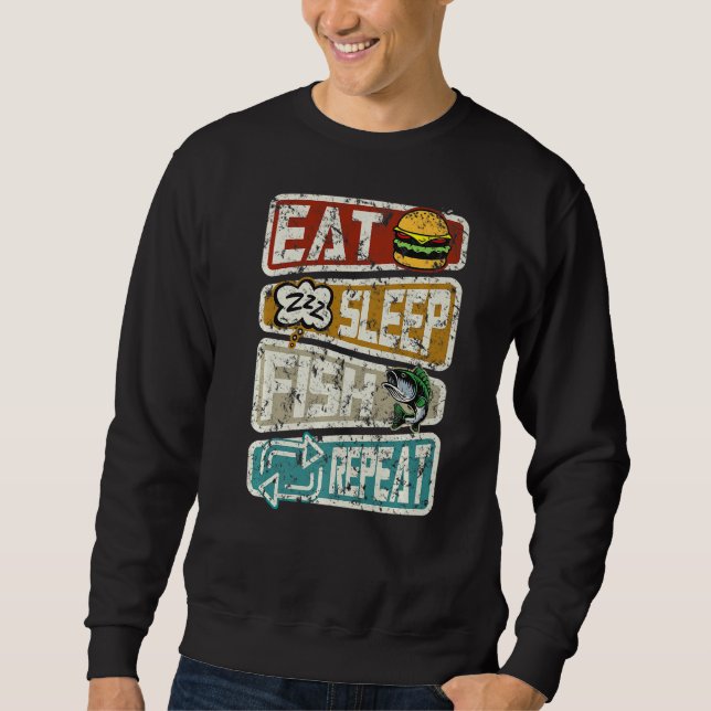 Sweatshirt Pêcheur Funny Pêche Mange Sommeil Poisson Répéter  (Devant)
