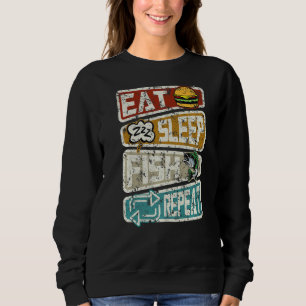 Sweatshirt Pêcheur Funny Pêche Mange Sommeil Poisson Répéter 
