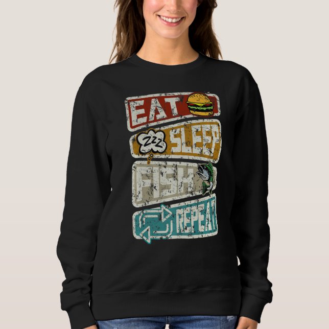 Sweatshirt Pêcheur Funny Pêche Mange Sommeil Poisson Répéter  (Devant)