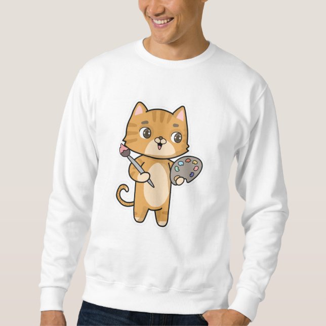 Sweatshirt Peinture de chat avec couleur et pinceau (Devant)