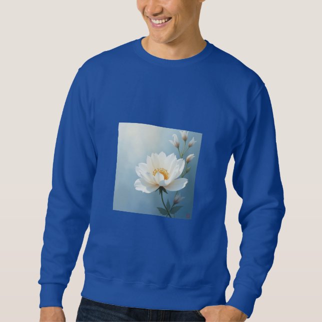 Sweatshirt Peinture de fleurs de couleur blanche  (Devant)