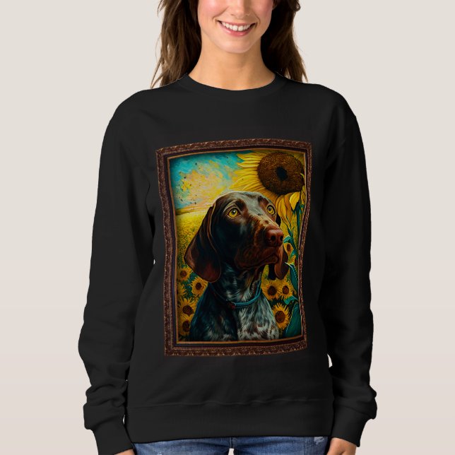 Sweatshirt Peinture de Pointer allemand à poil court Fleur de (Devant)