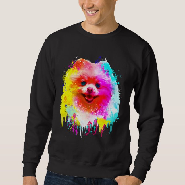 Sweatshirt Peinture Poméranienne colorée à la main (Devant)