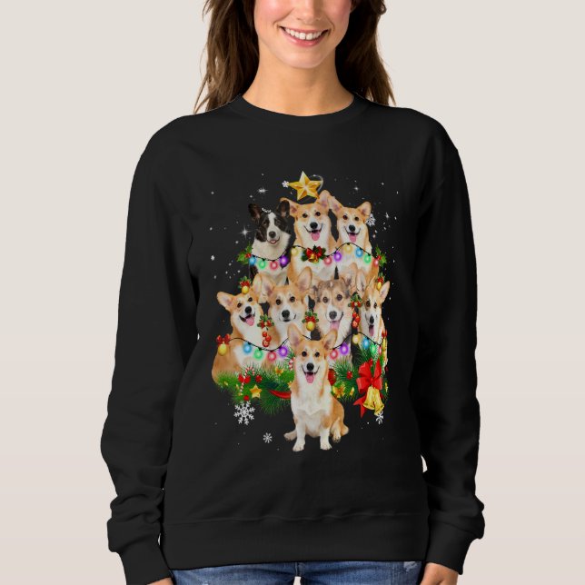 Sweatshirt Pembroke Welsh Corgi Christmas Dog Tree Lights Paj (Devant)
