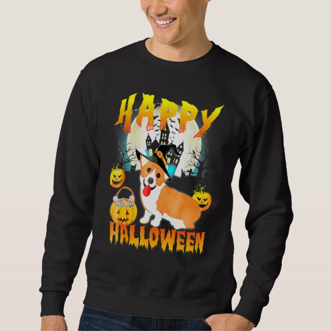 Sweatshirt Pembroke Welsh Corgi Happy Halloween T (Devant)