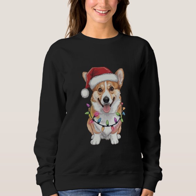 Sweatshirt Pembroke Welsh Corgi Père Noël Lumières des arbres (Devant)
