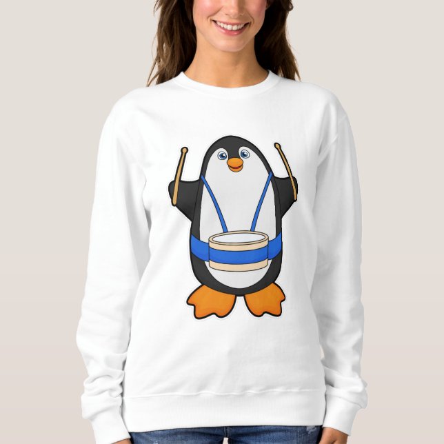 Sweatshirt Penguin comme musicien avec tambour (Devant)