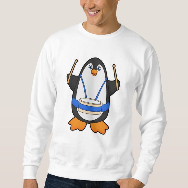 Sweatshirt Penguin comme musicien avec tambour (Devant)