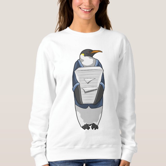 Sweatshirt Penguin comme secrétaire avec pile de papier (Devant)