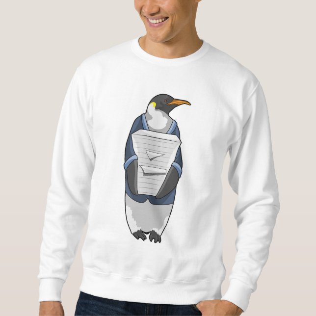 Sweatshirt Penguin comme secrétaire avec pile de papier (Devant)