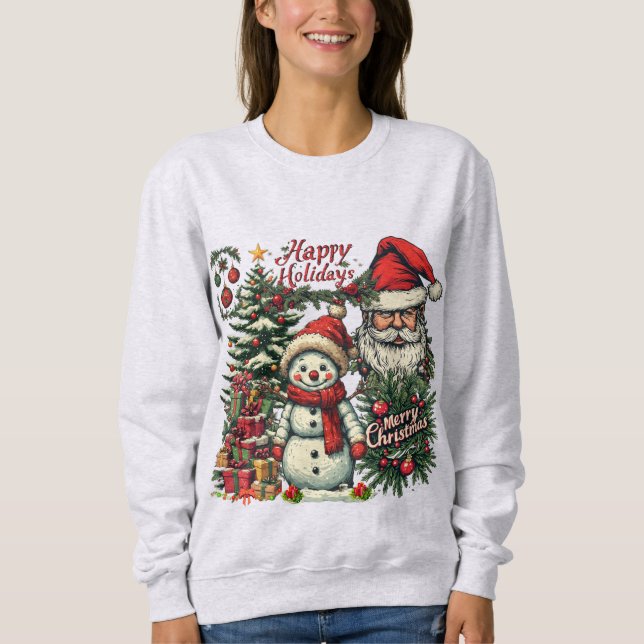 Sweatshirt Père Noël arrive sur un Gris (Devant)