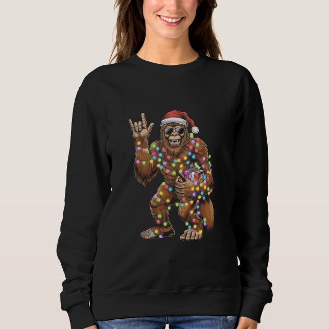 Sweatshirt Père Noël Bigfoot lumières de Noël Rock amusant (Devant)