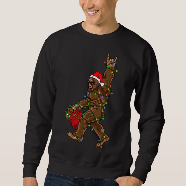 Sweatshirt Père Noël Bigfoot lumières de Noël Rock drôle Sasq (Devant)
