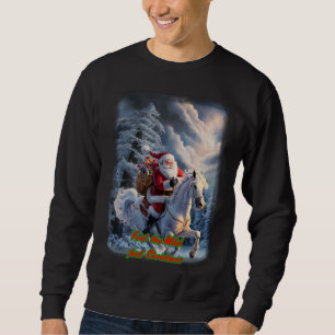 Sweatshirt Père Noël chevauche un cheval sur un fond noir